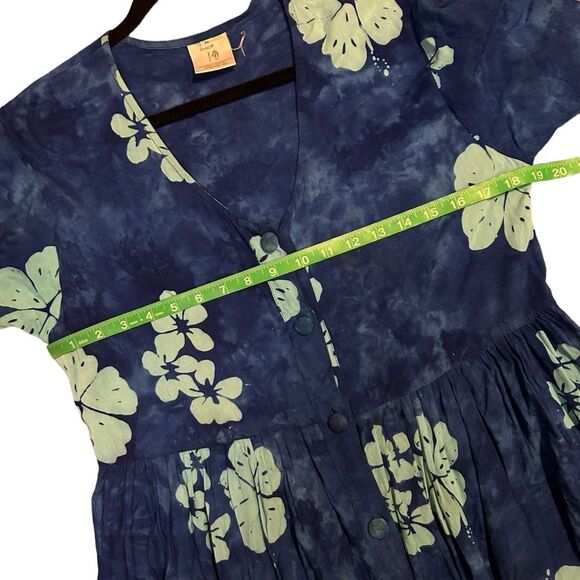 Short Sleeve Blue Hibiscus Floral Hawaiian Maxi Dress M - Picture 7 of 9